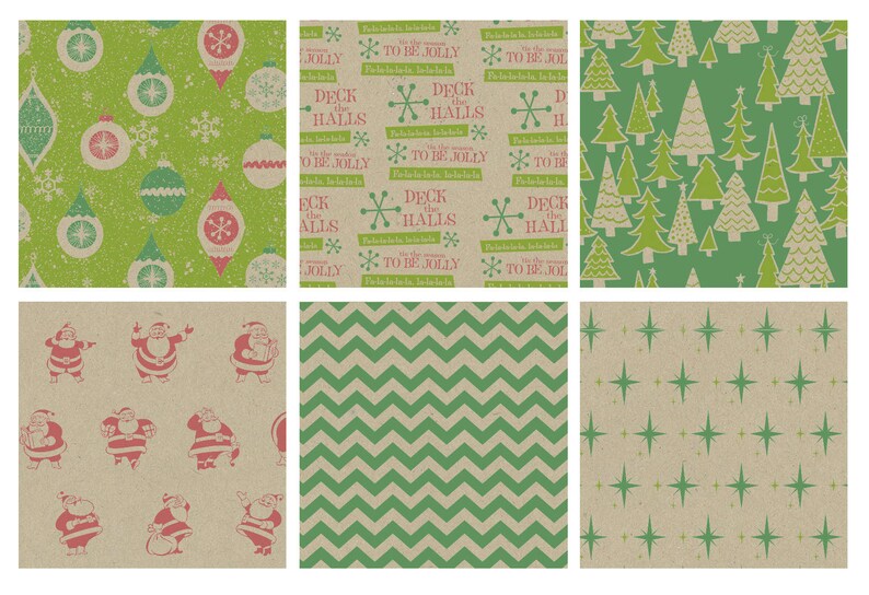 Note Card Cafe Bella Kraft Retro Christmas Wrapping Paper 6 Etsy
