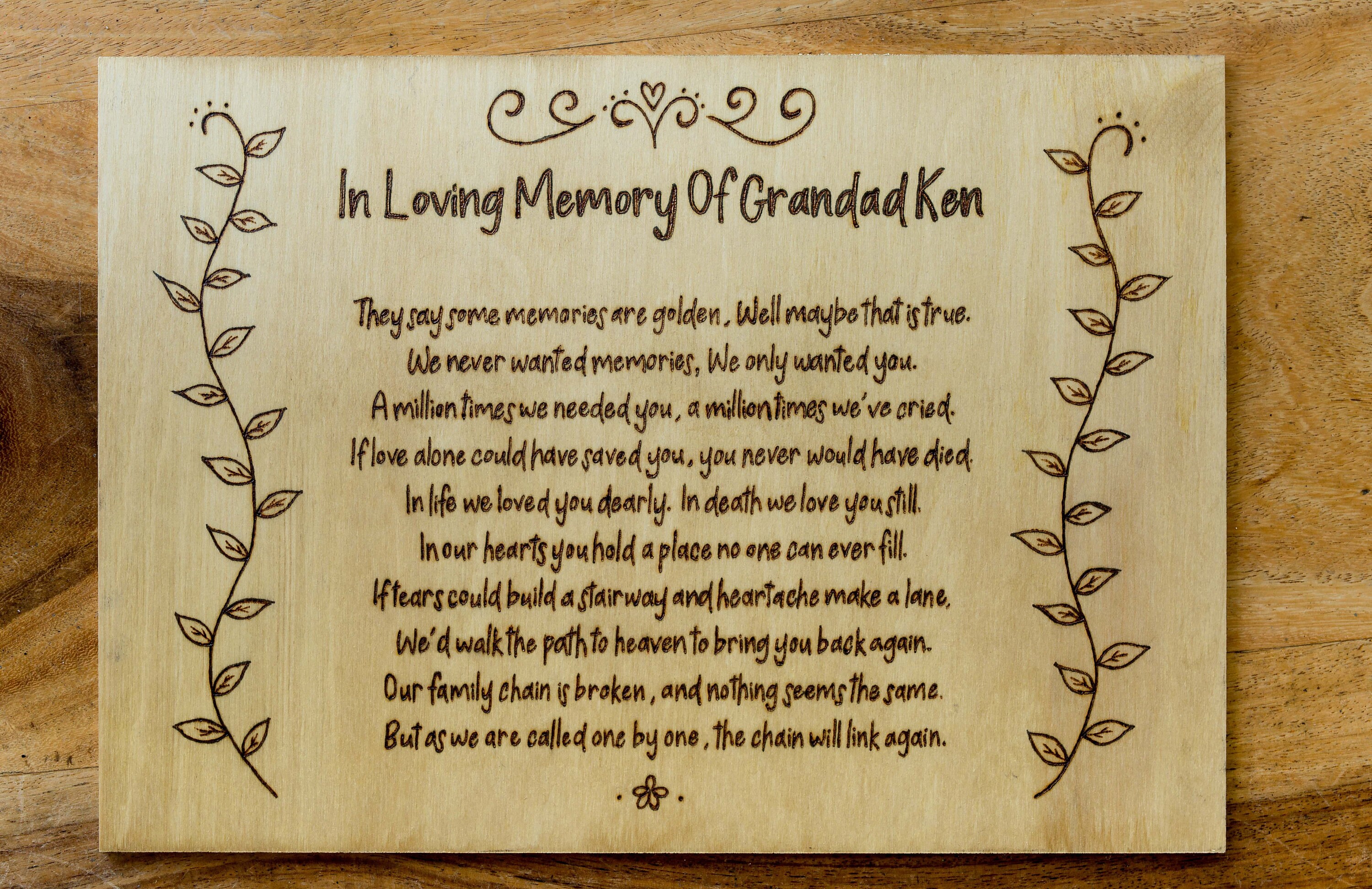 Personalised In Loving Memory Poem Wooden Rustic A4 Sign Etsy