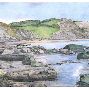 Fine Art Giclee print &#39;Seatown&#39; on the UK&#39;s Jurassic Coast