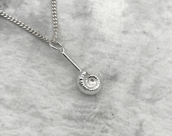 Ammonite Bar Pendant Necklace - Sterling silver