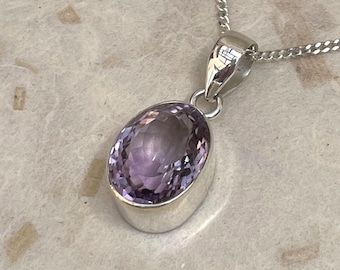 Amethyst Pendant with 18" Curb Chain - Sterling Silver