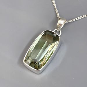 Large Prasiolite Green Quartz Pendant with 18&quot; Curb Chain - Sterling Silver