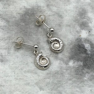Small Ammonite dropper Earrings - Sterling Silver
