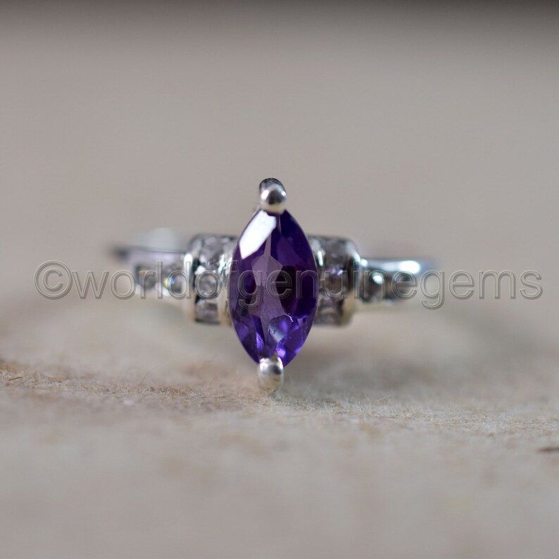 Natural Purple Amethyst Rings Engagement Rings Marquise Cut Rings February Birthstone Sterling Silver Ring Solitaire WeddingEngagement ring