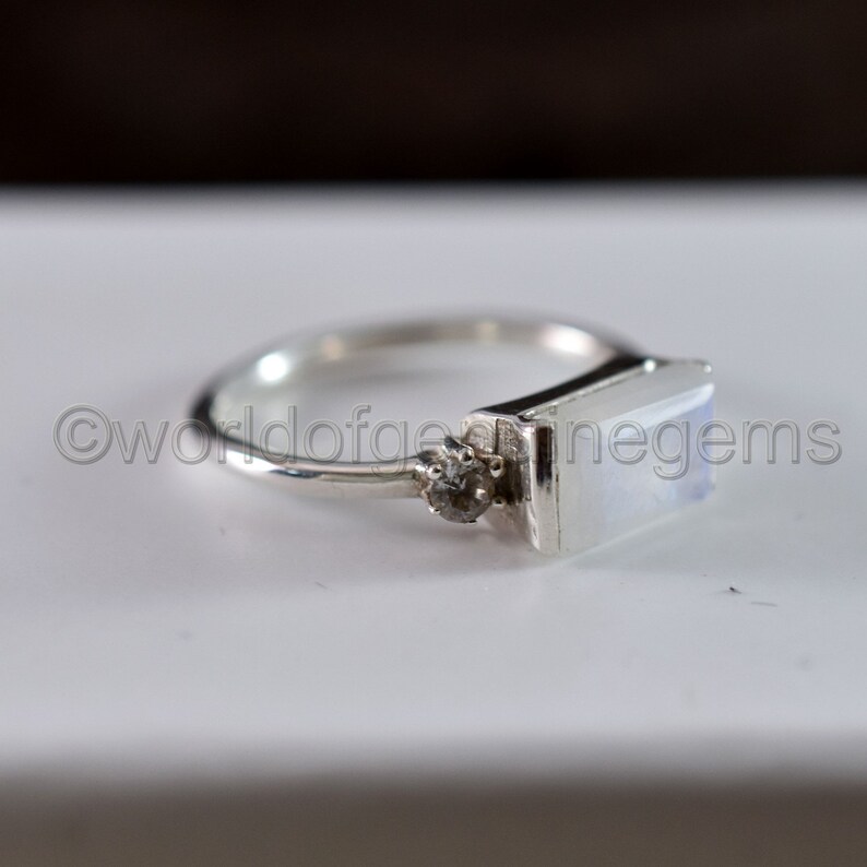 Ice Wedding Stacking Ring Moonstone Engagement Ring Solid 925 Sterling silver engagement ring Unique Anniversary Gift for Women Gold Ring