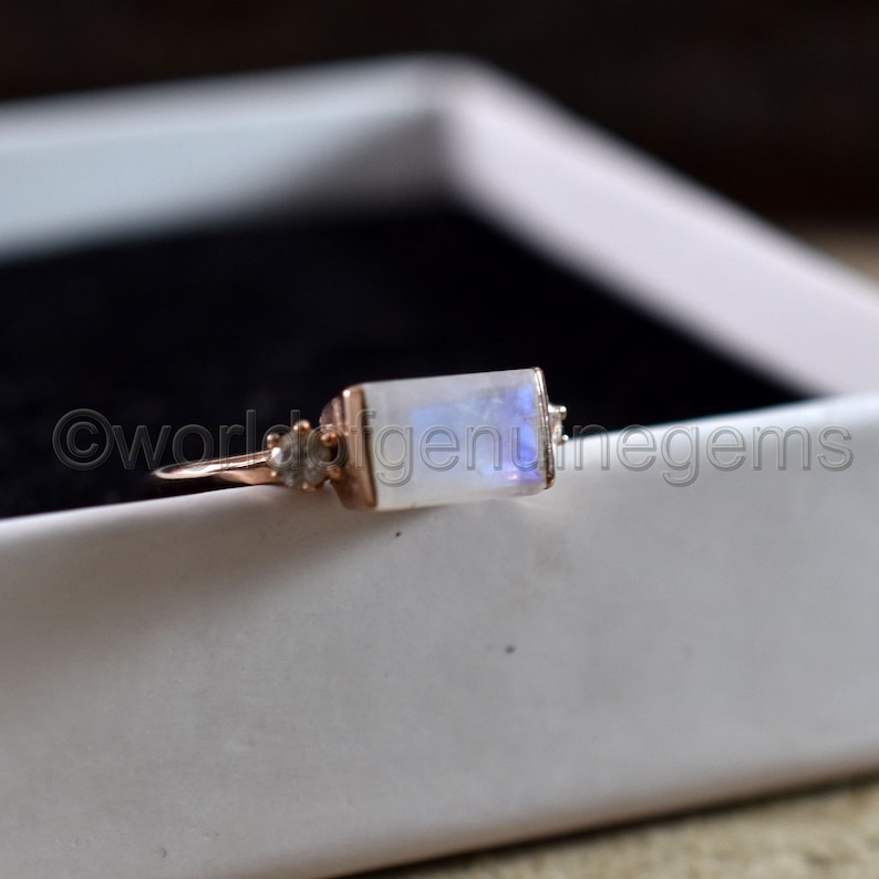Ice Wedding Stacking Ring Moonstone Engagement Ring Solid 925 Sterling silver engagement ring Unique Anniversary Gift for Women Gold Ring