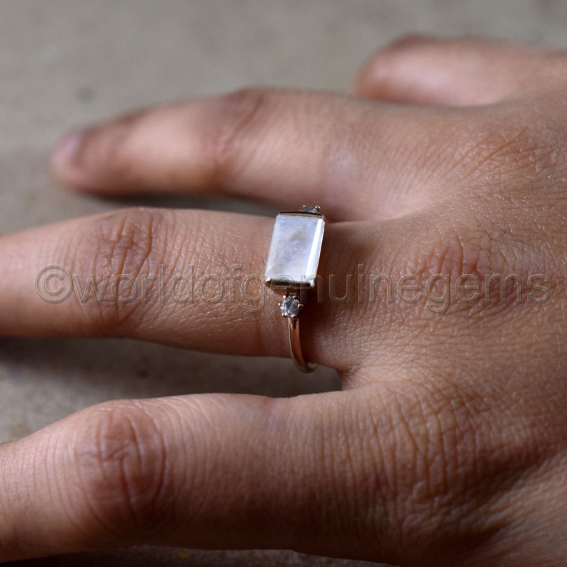 Ice Wedding Stacking Ring Moonstone Engagement Ring Solid 925 Sterling silver engagement ring Unique Anniversary Gift for Women Gold Ring