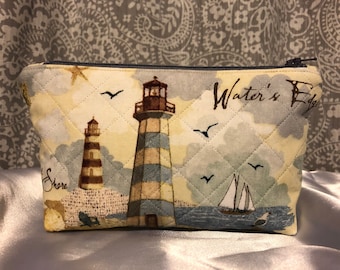 Quilted Lighthouse Small Zippered Pouch