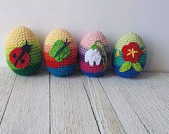 Handmade Crochet Embroidery Easter Eggs Set, Spring Home Decor, Easter Table Decor, Easter Basket Fillers