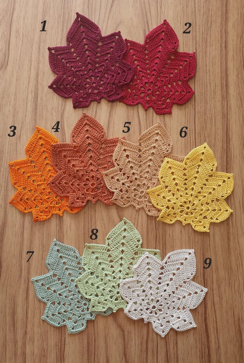 Handmade Crochet Maple Leaf Coasters / coasters Fall Autumn/Thanksgiving deco /home decor/table decor image 7