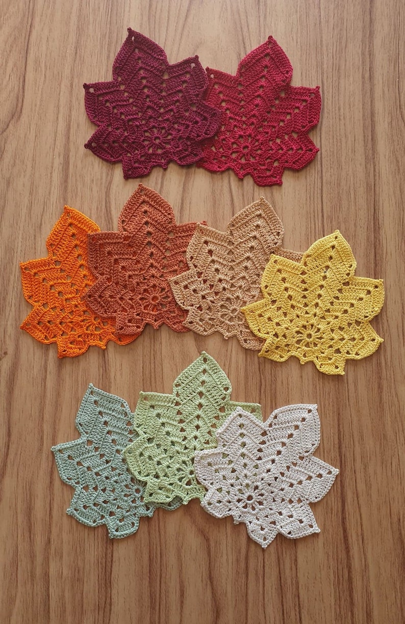 Handmade Crochet Maple Leaf Coasters / coasters Fall Autumn/Thanksgiving deco /home decor/table decor image 1