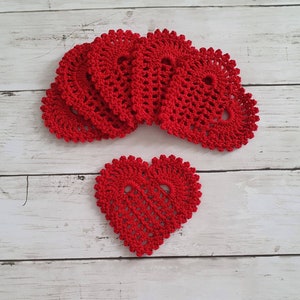 Handmade Crochet Heart Coasters - set of 6 /home decor