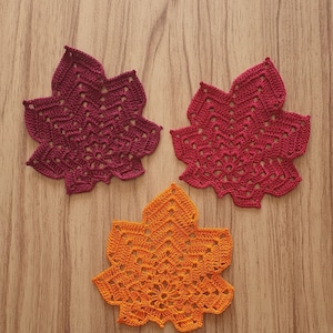 Handmade Crochet Maple Leaf Coasters / coasters Fall Autumn/Thanksgiving deco /home decor/table decor image 4