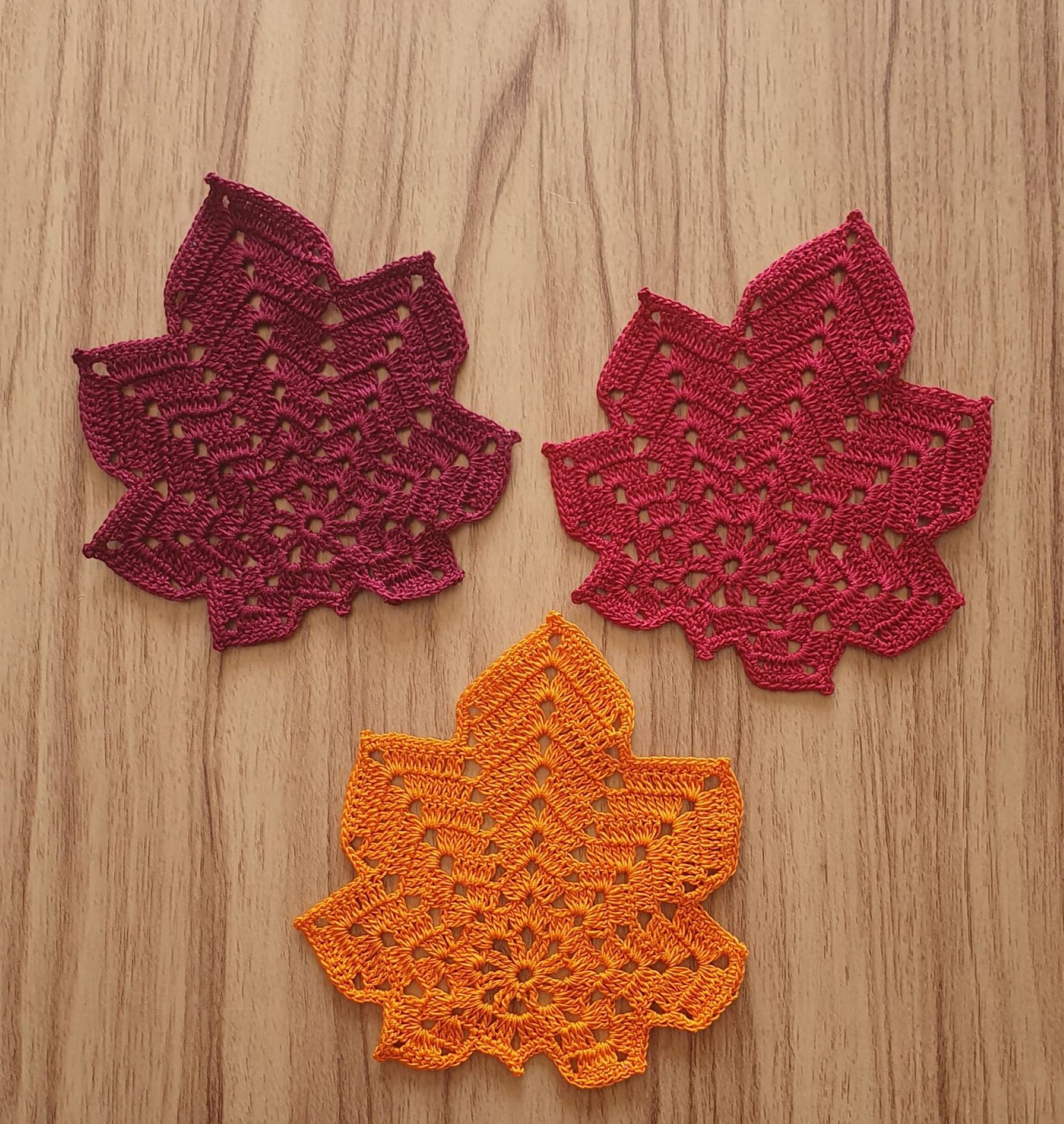 Handmade Crochet Maple Leaf Coasters / coasters Fall Autumn/Thanksgiving deco /home decor/table decor image 4