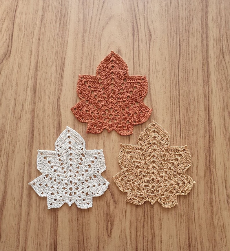 Handmade Crochet Maple Leaf Coasters / coasters Fall Autumn/Thanksgiving deco /home decor/table decor image 2