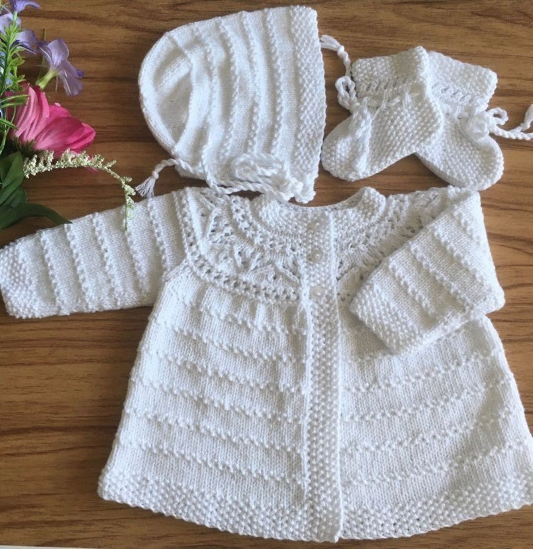 Handmade Knitted Baby Sweater/cardigan/jacket/ With Matching Booties