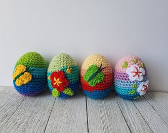 Handmade Crochet Embroidery Easter Eggs Set, Spring Home Decor, Easter Table Decor, Easter Basket Fillers