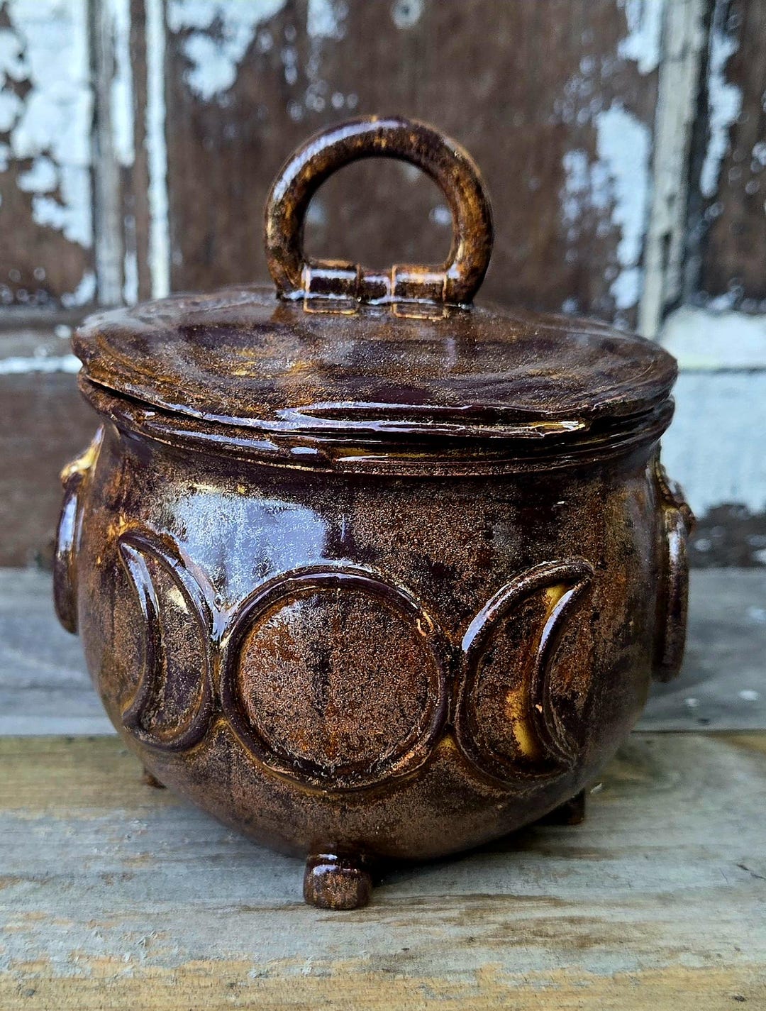 Handmade Ceramic Triple Moon Cauldron With Lid – Witchy Decor, Altar ...