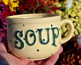 Handmade Ceramic Soup Mug | Vintage Style Cream Glaze