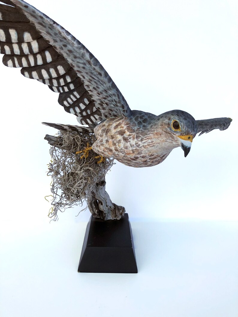 Wood Carved Merlin Bird in Flight image 1