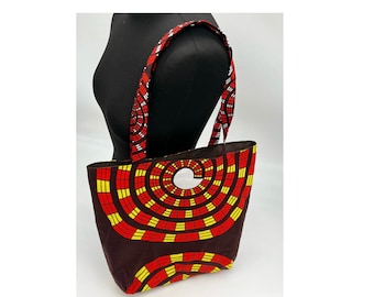 Brown, yellow and red print tote, Ankara Tote Bag , Floral print african wax cotton fully lined bag