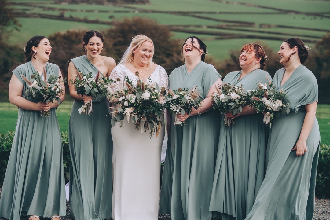 Sage green multi-way dress, bridesmaids dress, infinity dress, full length gown, custom made occasion dress