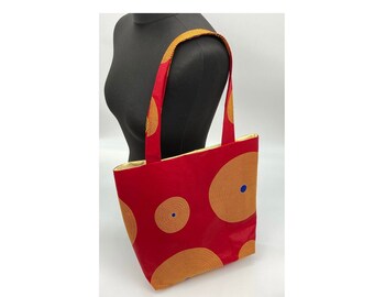 Red print tote bag, Ankara fully lined Tote Bag , Floral print african wax cotton, beach bag, shopper