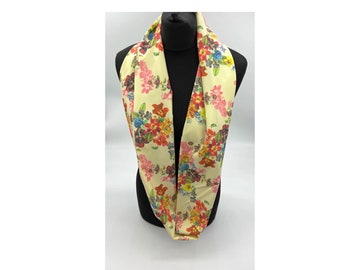 Lemon yellow floral infinity scarf,pink , green , blue and red rose print infinity scarf, floral loop scarf, gift for her