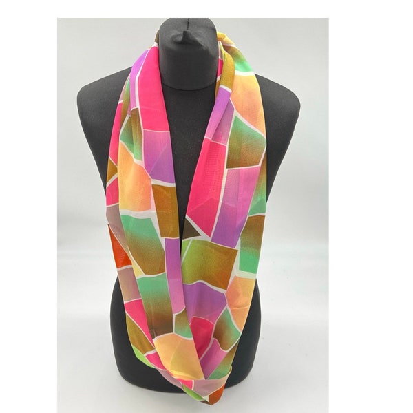 Multicoloured scarf,  infinity chiffon scarf,rainbow colours loop scarf, gift for her, birthday gift, mothers gift