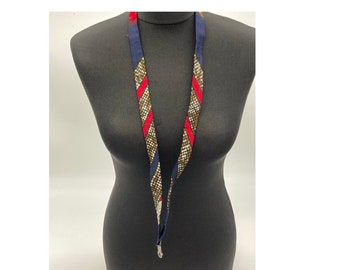 Navy and Red lanyard , cotton floral print key holder, African print badge holder, gift for new job
