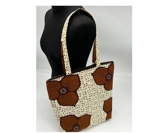 Brown floral tote, Ankara Tote Bag , Floral print african wax cotton fully lined bag