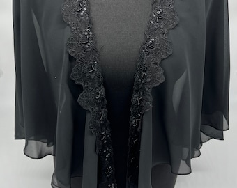 Black chiffon capelet, bridal , special occasion cover up
