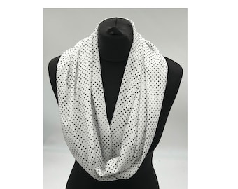 Witte en zwarte polka dot sjaal, oneindigheid chiffon sjaal, monochrome lus sjaal, cadeau voor haar