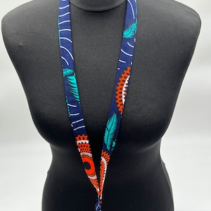 Laccetto blu navy e arancione, portachiavi con stampa floreale in cotone, laccetto Ankara, regalo per un nuovo lavoro