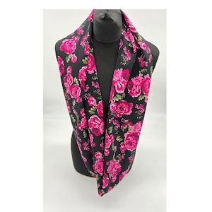 Pink floral infinity scarf, black and green flower print multicoloured loop scarf, gift for her