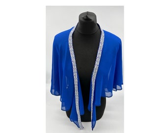 Royal blue chiffon capelet, bridal , prom, cruise,special occasion cover up,gift for her