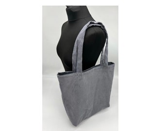 Grey corduroy tote, Shopper Bag , silver grey cotton bag