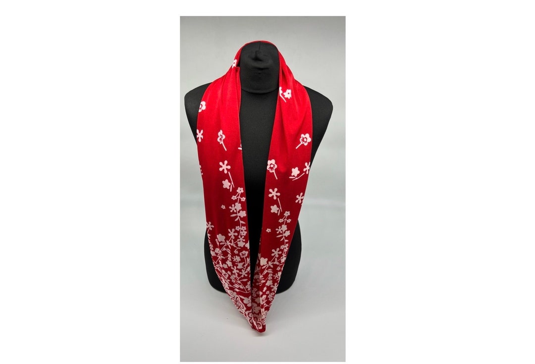 Red and White Floral Infinity Scarf, Stretch Fabric Loop Scarf ...