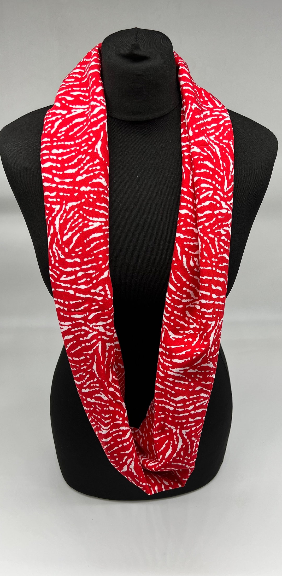 Red and White Floral Infinity Scarf, Zebra Print Multicoloured Viscose ...
