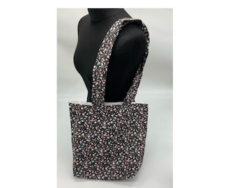 Floral print tote, Black Tote Bag , ditsy print fully lined bag