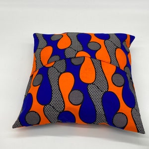 Royal blue Ankara envelope cushion covers, African wax floral print home decor, blue and orange print decorative cushion covers