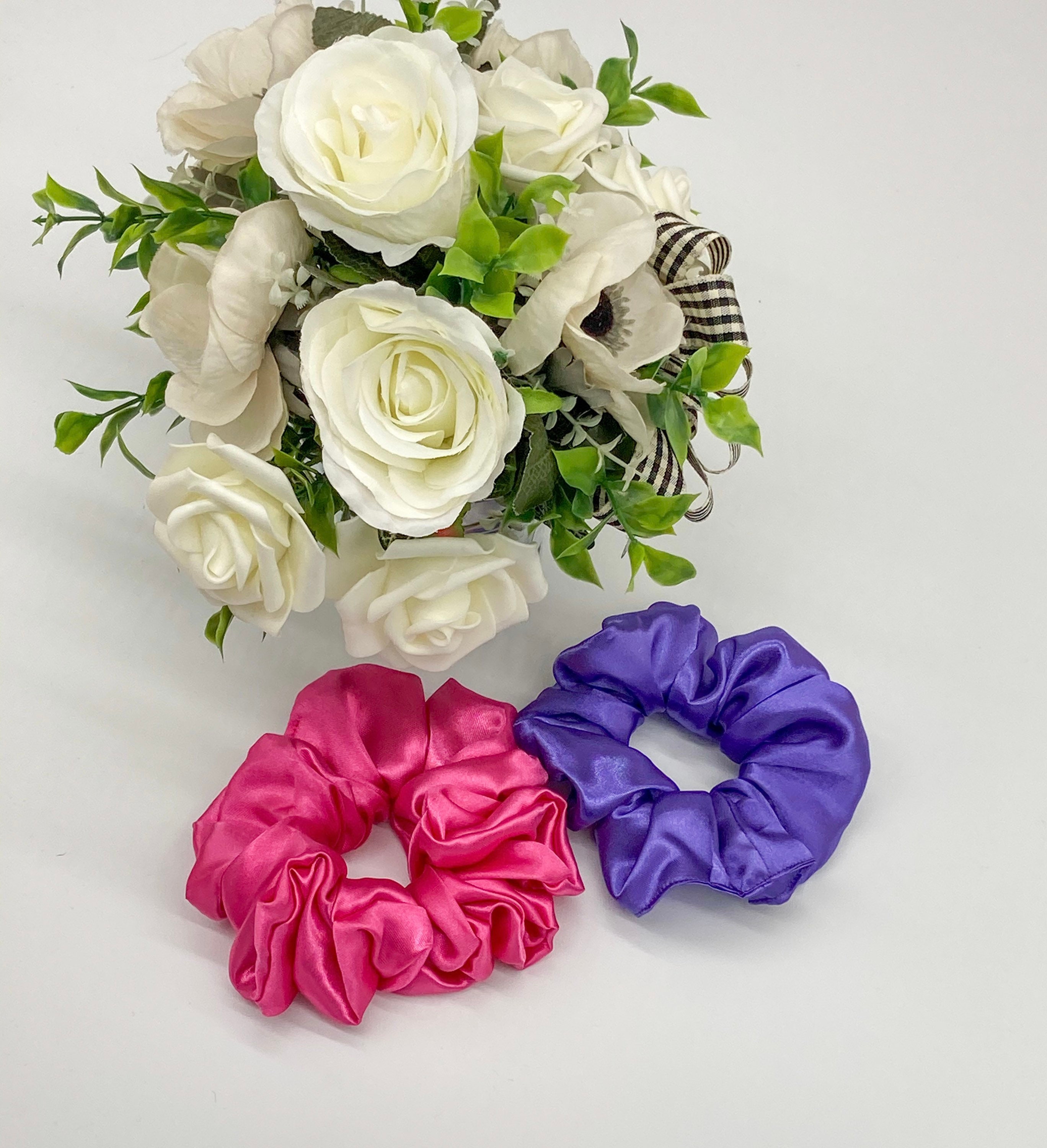 Pink and Purple Scrunchies Set, Satin Scrunchie Bundle, Hair 