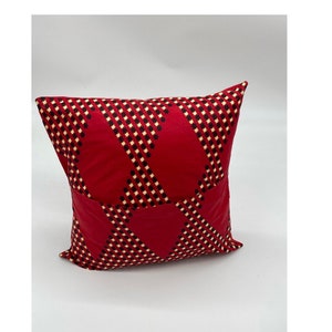 Red Ankara envelope cushion covers, African wax floral print home decor, red print decorative cushion covers