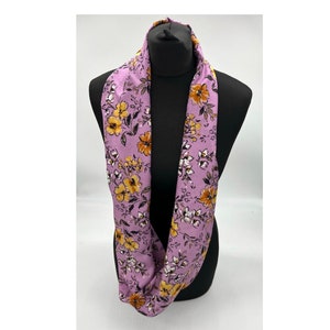 Pink and yellow infinity scarf, floral print fabric  loop scarf, gifts for her