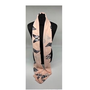 Pink and black  large infinity  scarf, butterfly print chiffon lightweight  scarf, loop scarf