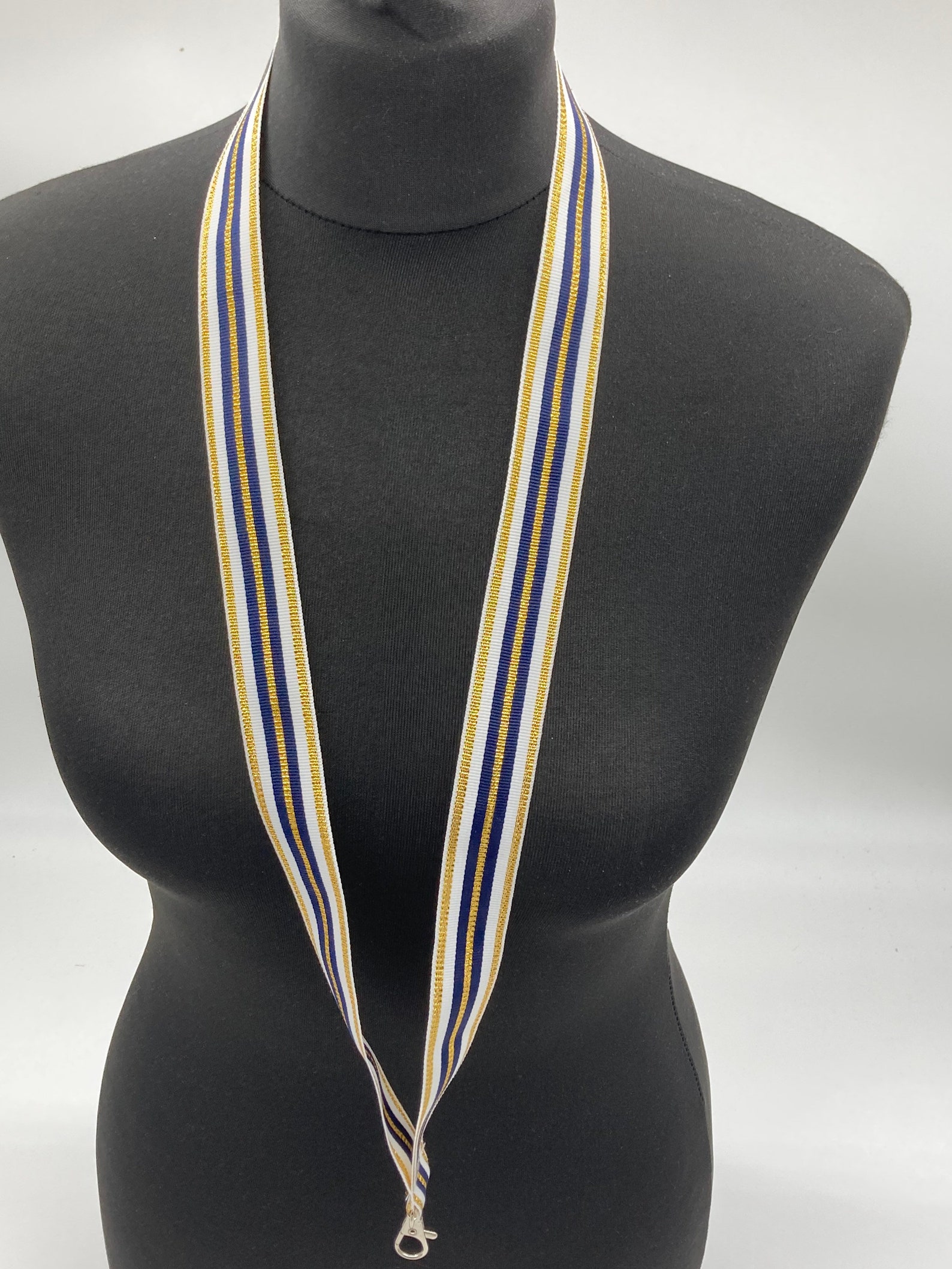 Navy Lanyard With Gold and White Colours Grosgrain Ribbon Key Etsy