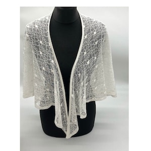 White stretch lace capelet, wedding, bridal or special occasion dress cover up