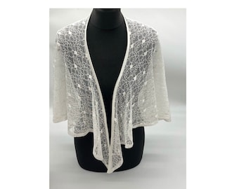 White stretch lace capelet, wedding, bridal or special occasion dress cover up