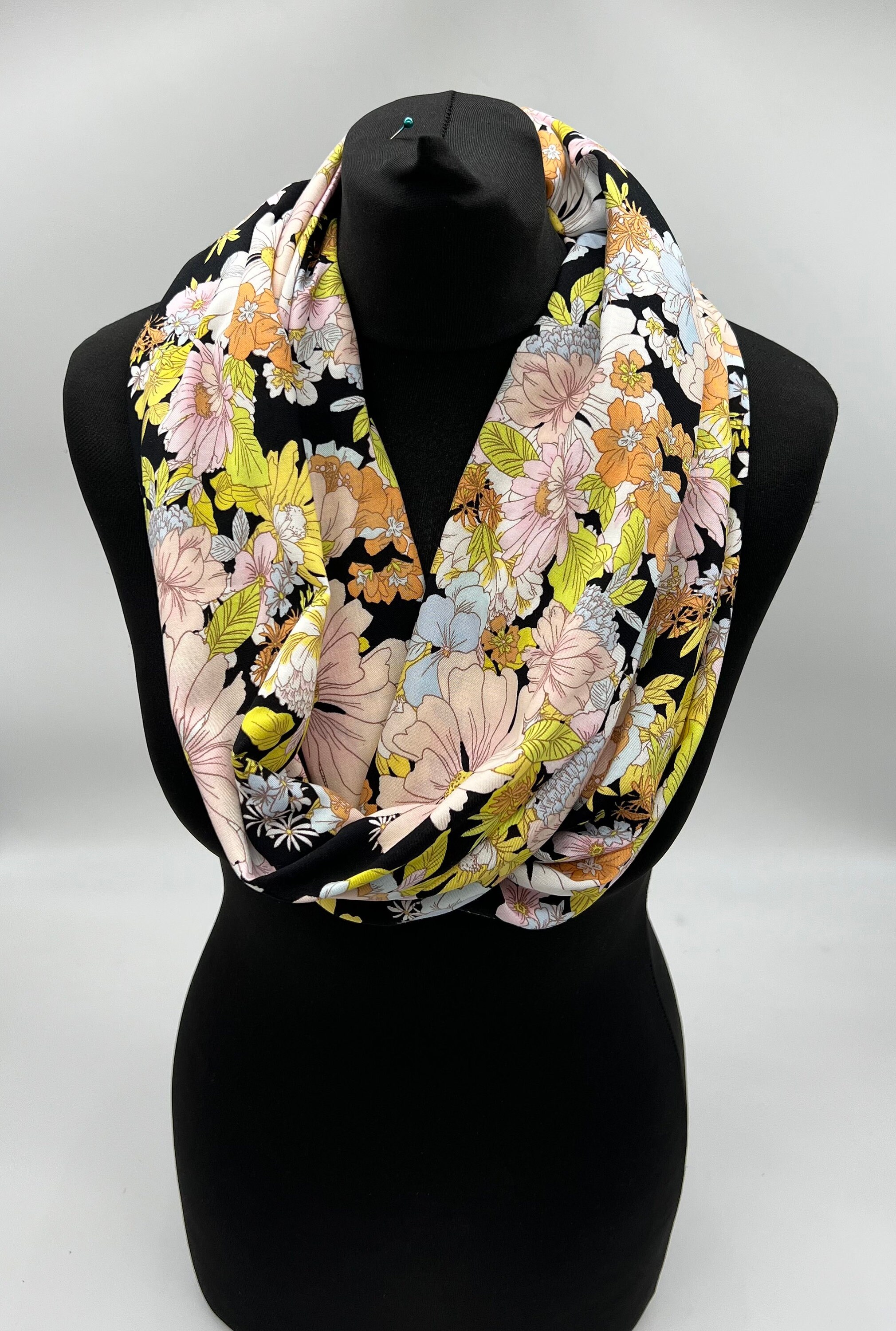 Multicoloured Infinity Scarf, Black, Yellow and Pink Viscose Scarf