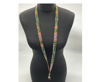 Green floral Lanyard,Ankara wax cotton fabric